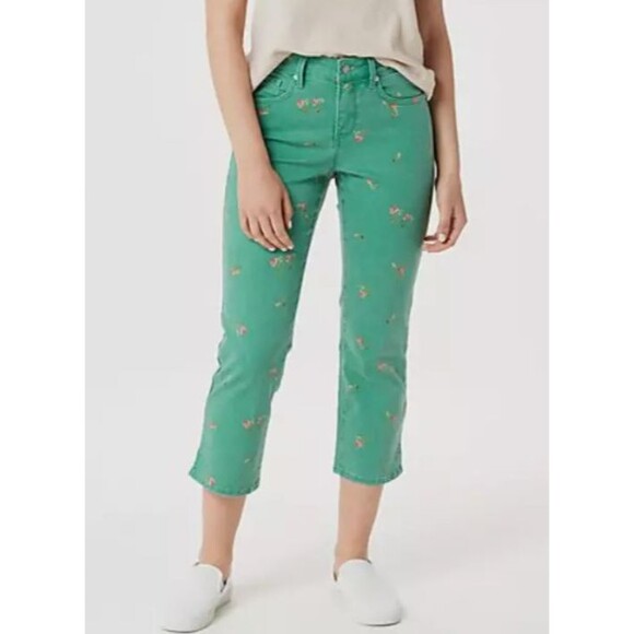 NYDJ Green Floral Print Crop Capri Jeans Women’s Size 6 Mid Rise Stretch Denim - Picture 4 of 14